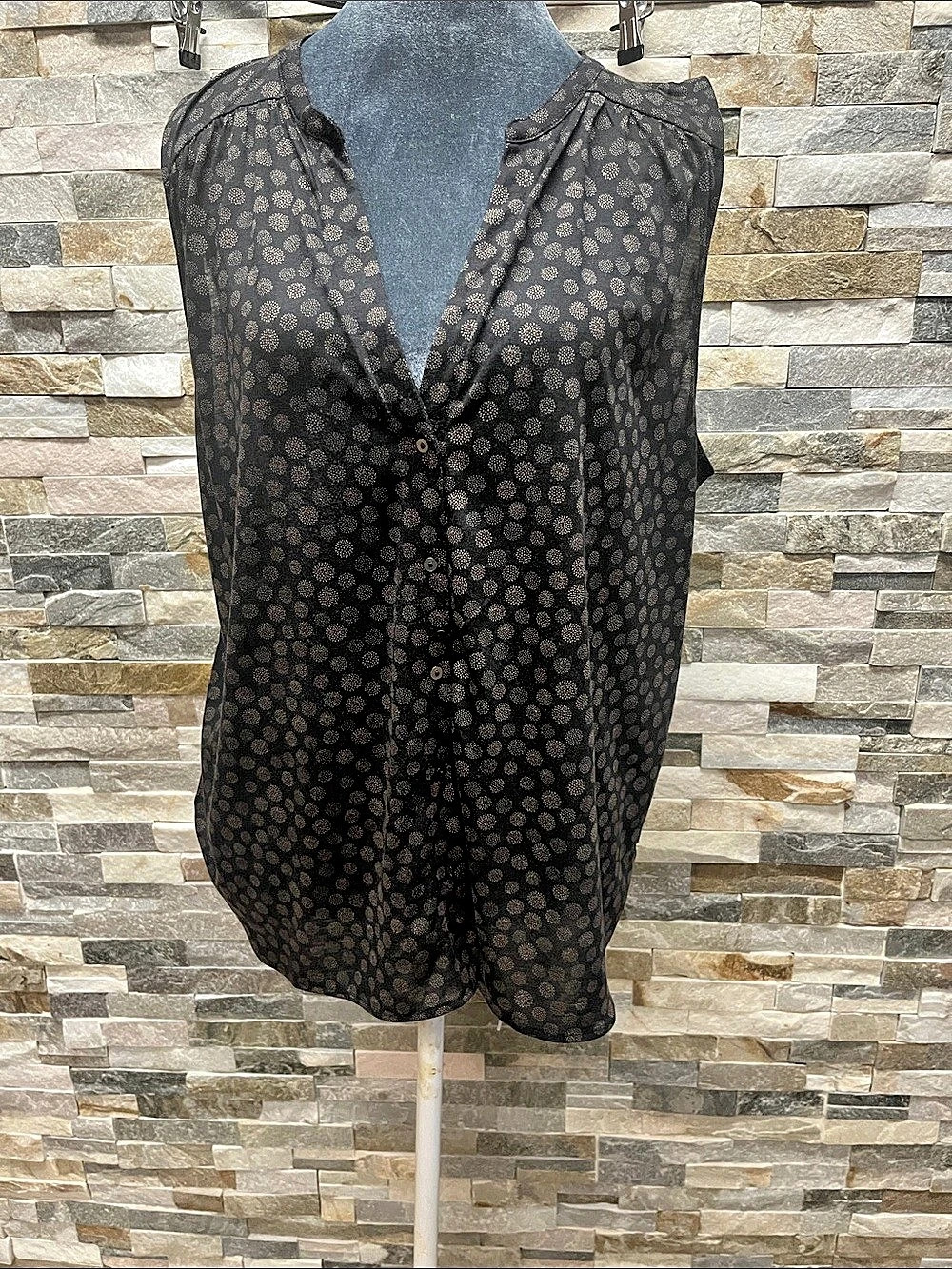 H&M Polka Dot Blouse Black & Gold Size Large Like New